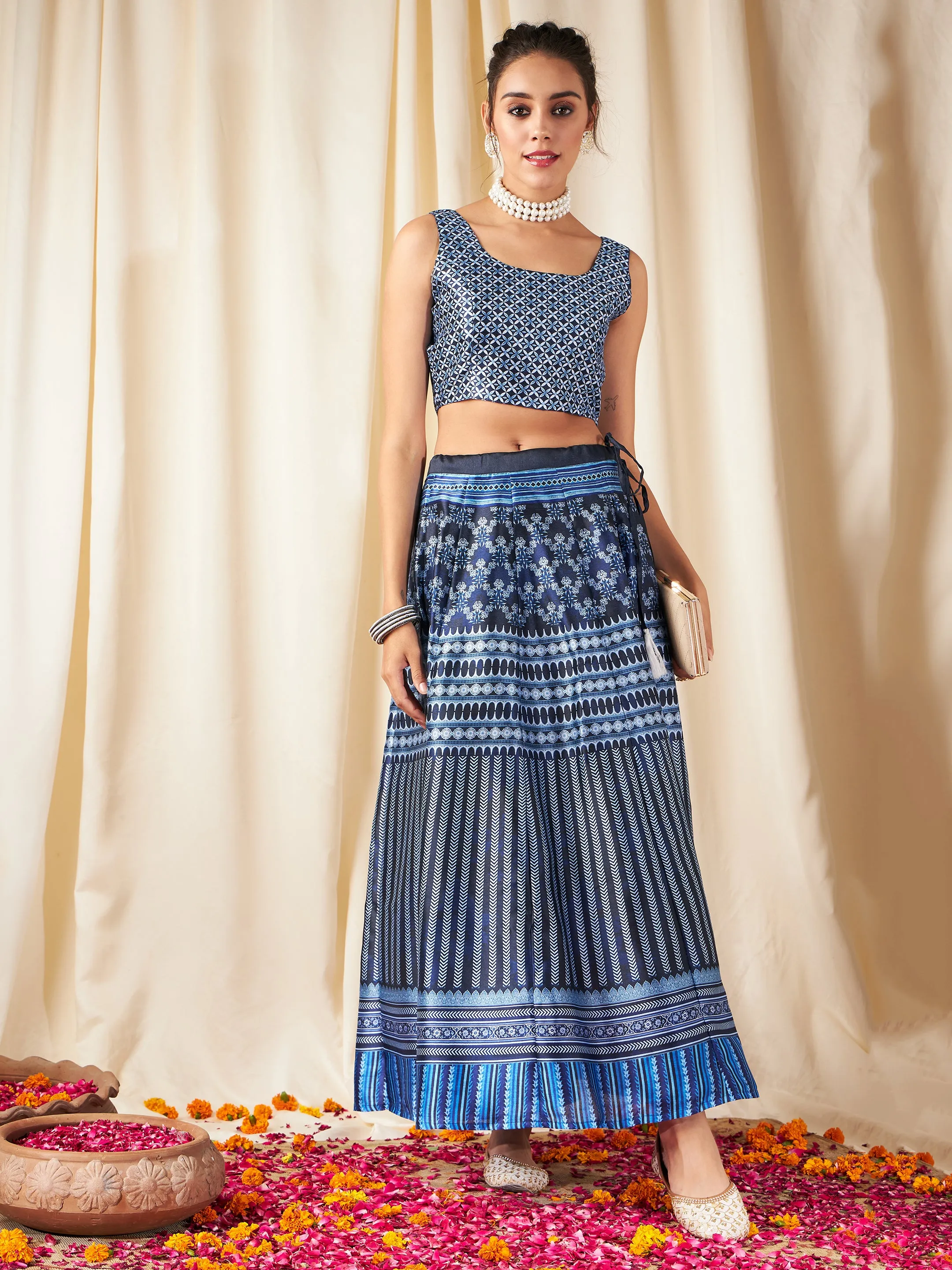 Indigo Kali Chevron Anarkali Skirt