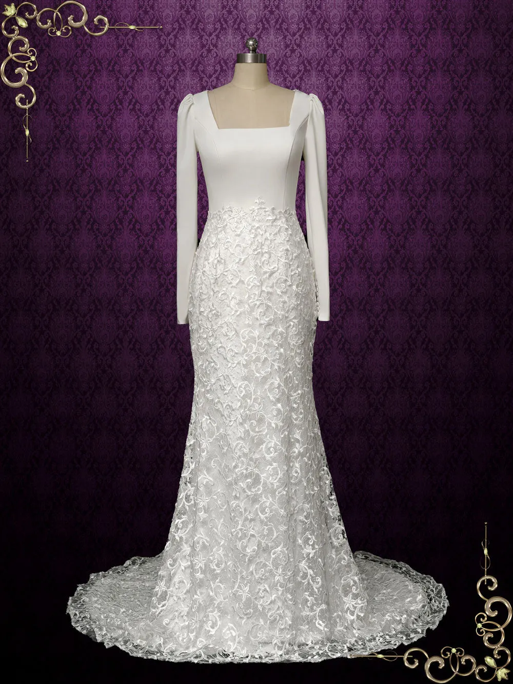 Long Sleeves Wedding Dress with Lace Skirt AMIRA