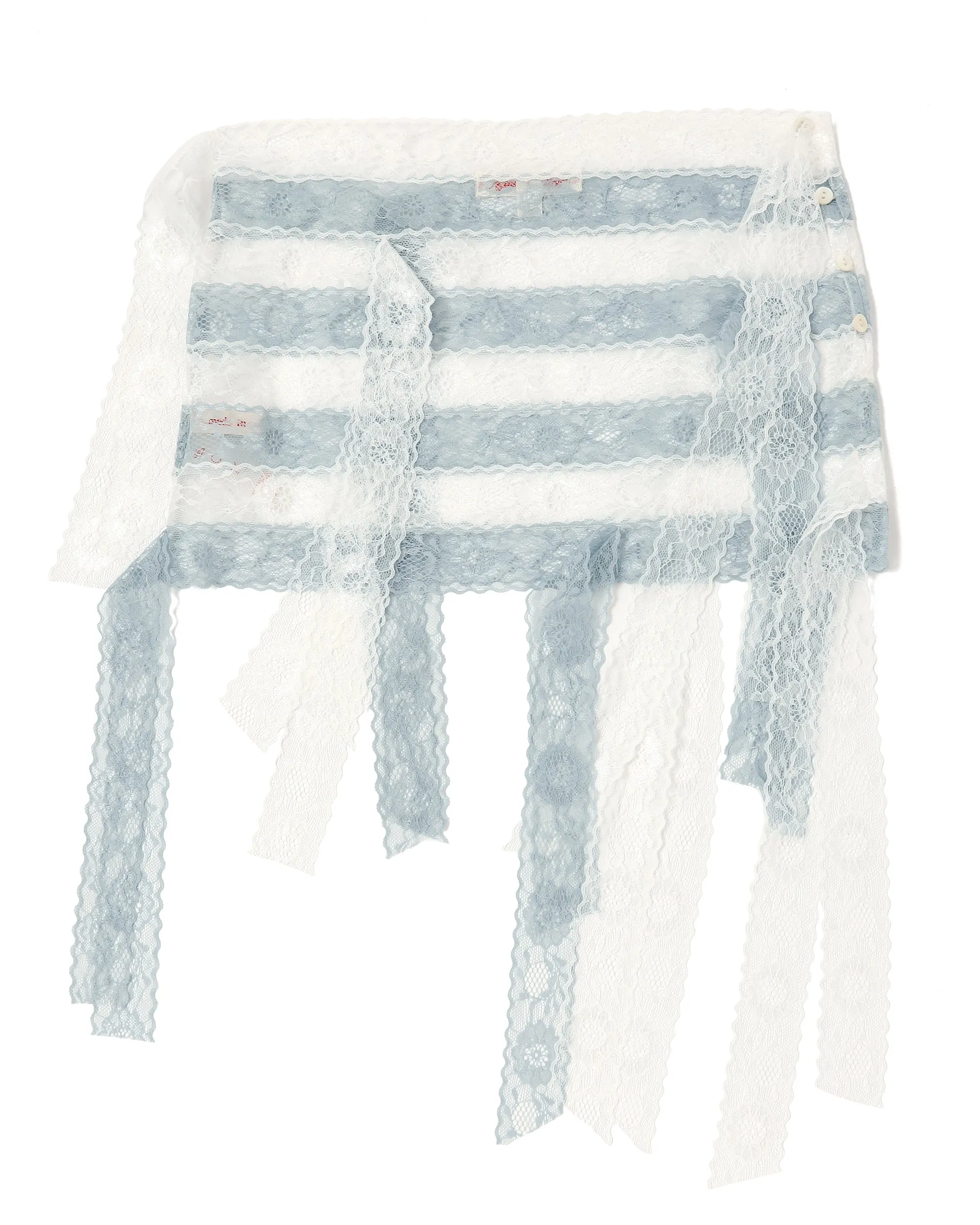 Yuhan Wang Blue and White Lace-Trimmed Striped Mini Skirt