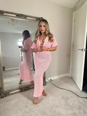 Mabel crochet maxi skirt & top set - pink