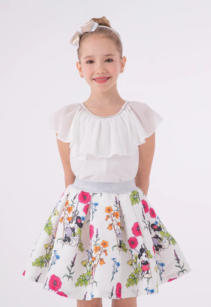 Mickey Mouse Ruffle Overlay Blouse And Jacquard Skirt Set