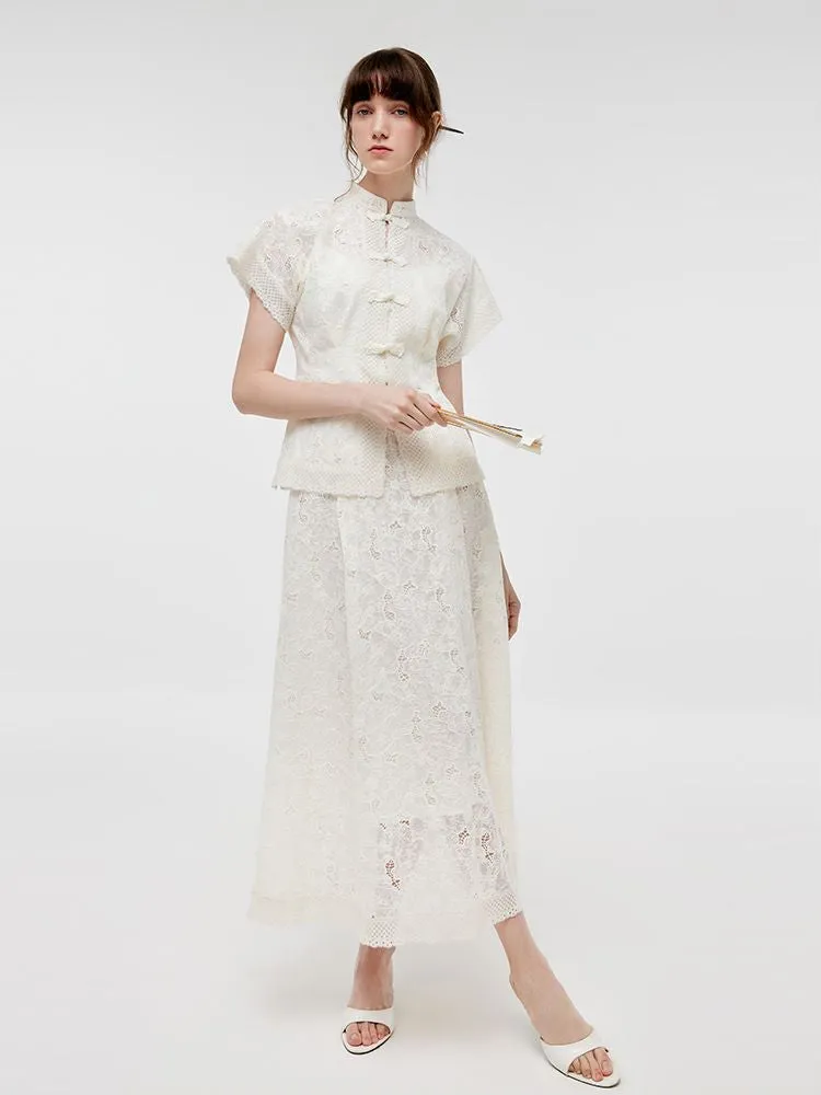 New Chinese-Style Lace Jacket And Skirt With Camisole Three-Piece Set