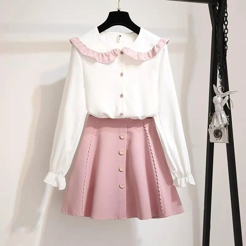 Pink/Black Sweet Shirt   Skirt Set AD210185