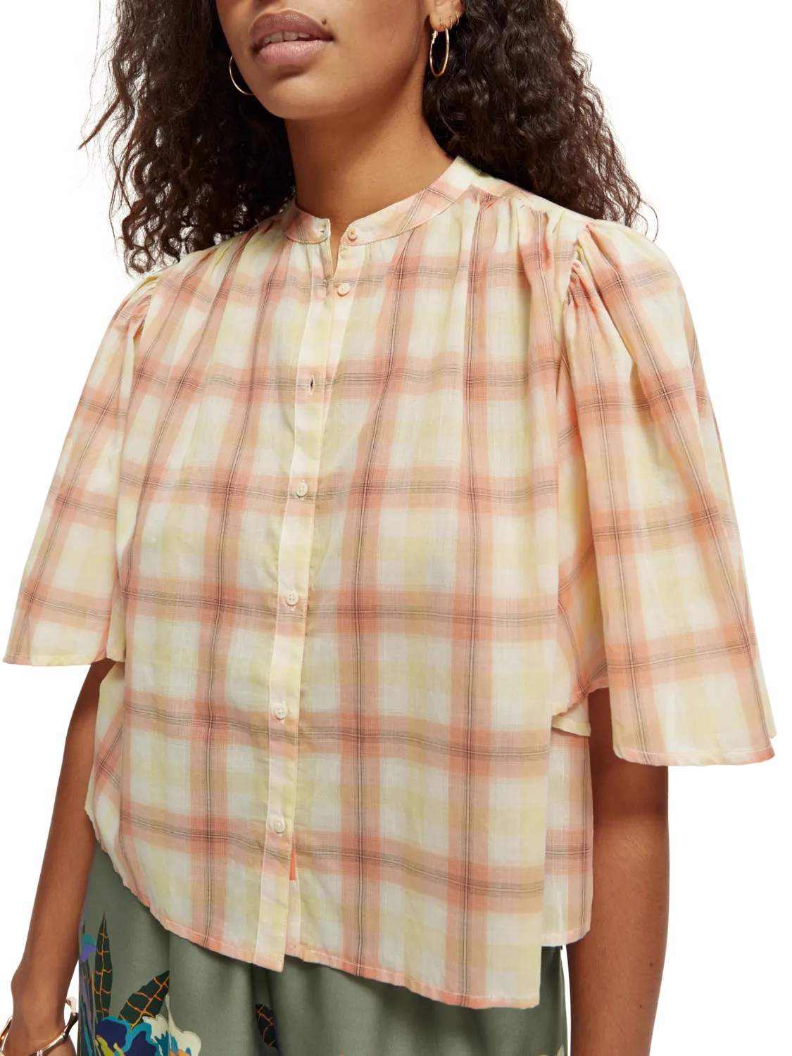 Plaid flutter sleeve Shirt | Shadow Plaid