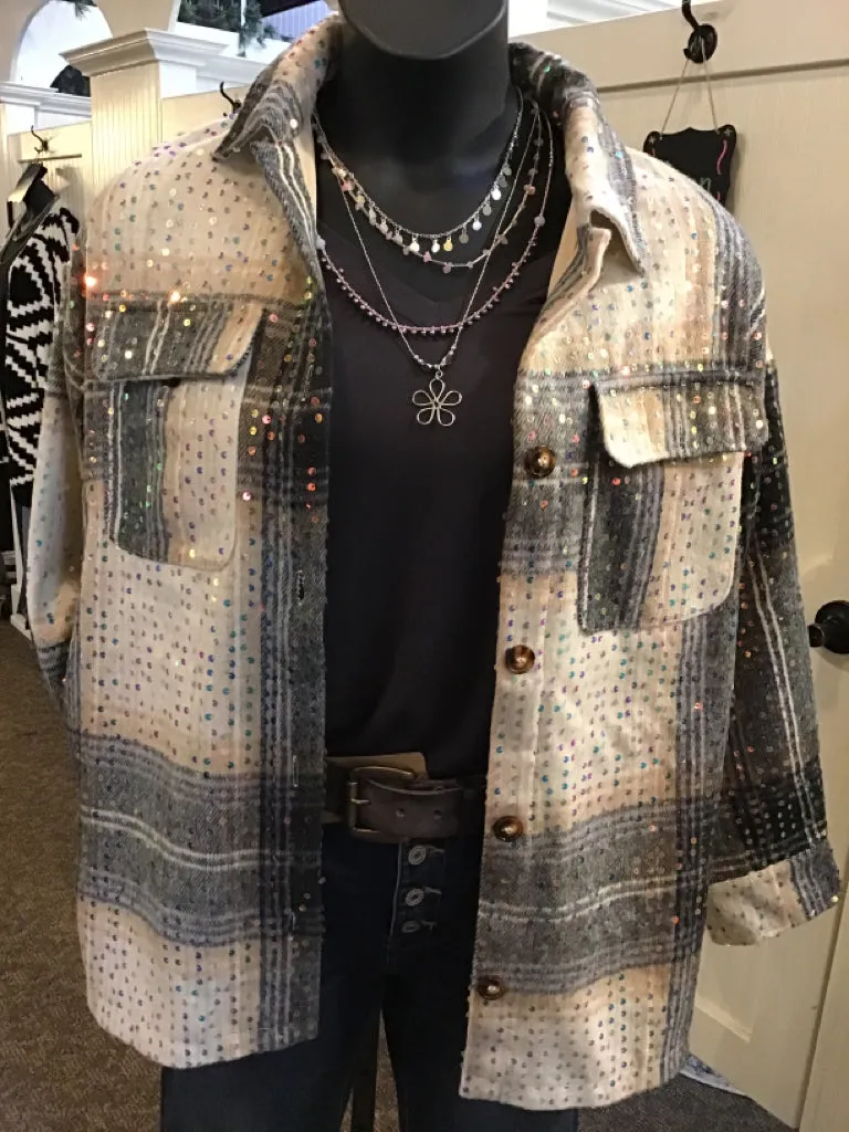 Plaid Sequined Shacket - S to 3X