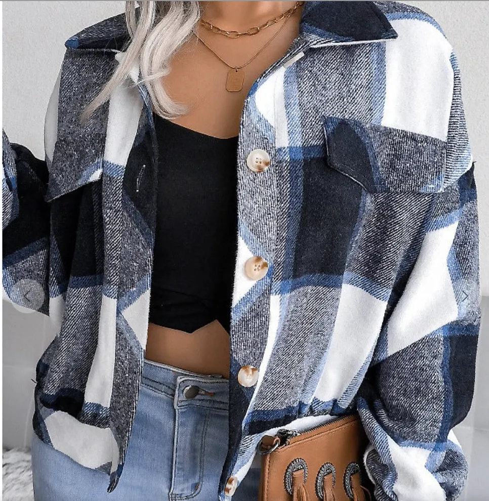 Plaid Shacket in Blue