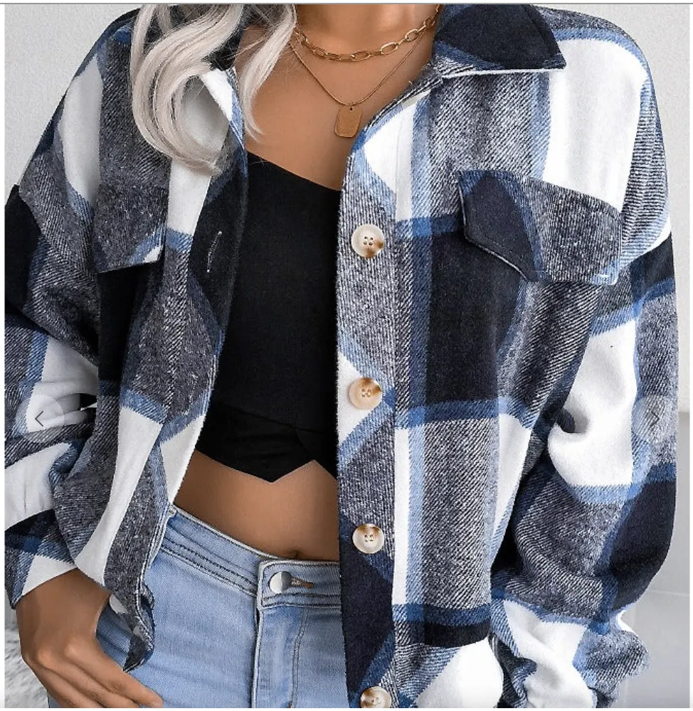 Plaid Shacket in Blue