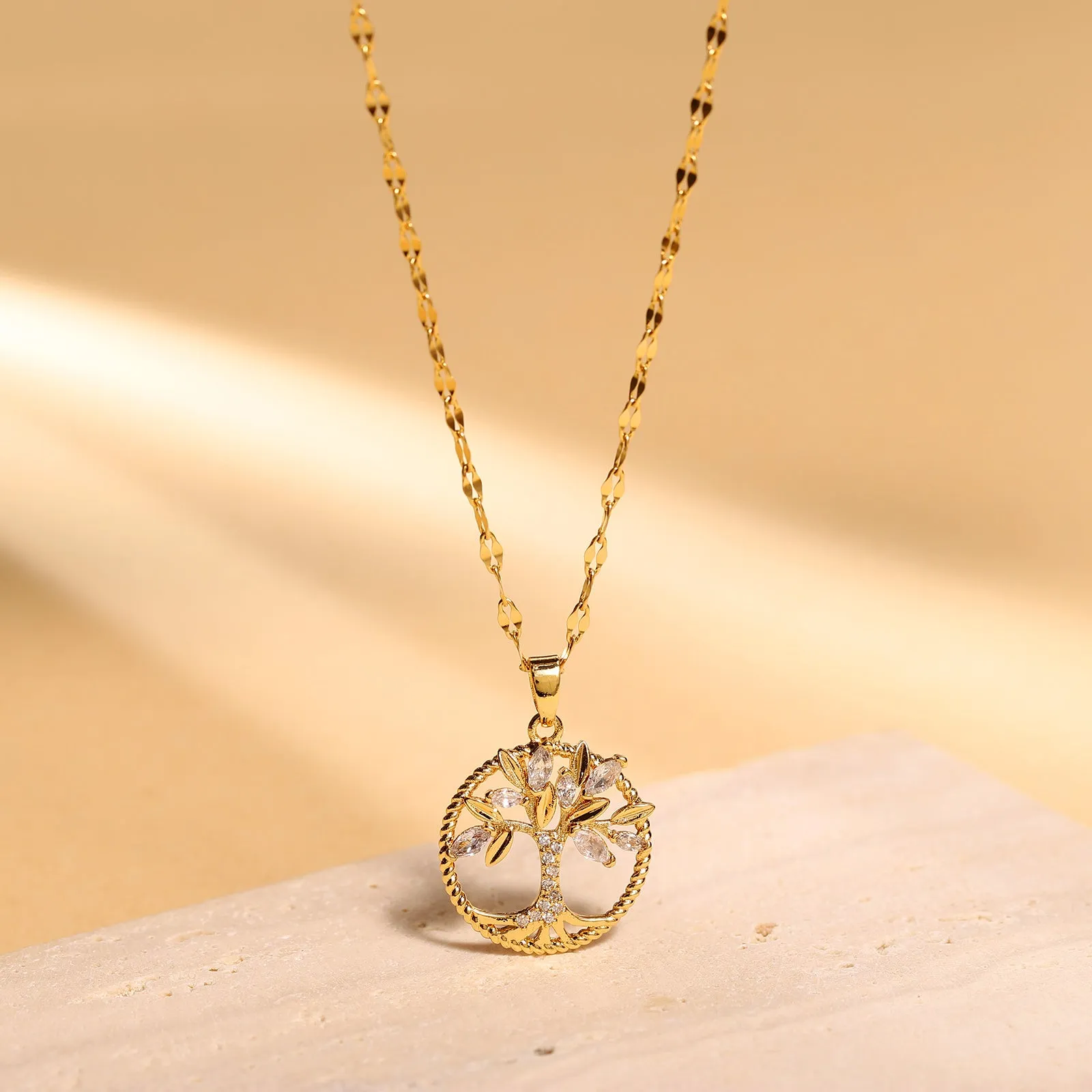 Popular Circular Hollow Life Tree Pendant Necklace