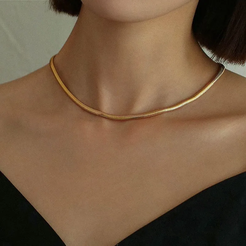 Popular Design Flat 18K Gold Plated Snake Chain Necklace