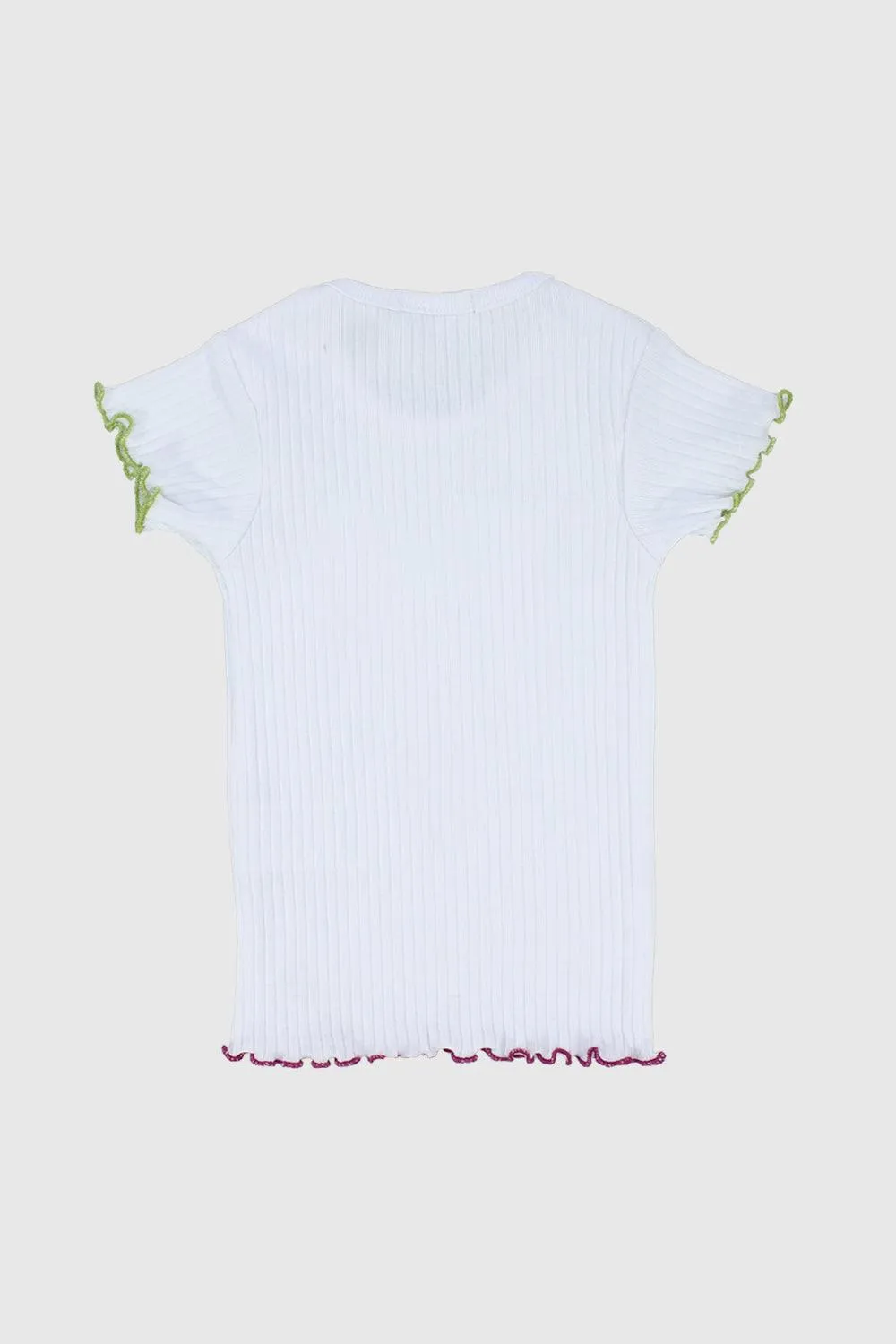 "Happy Sun" White Ribbed Short-Sleeved T-Shirt