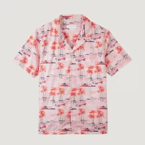 "Tropical Cars Print" Short-Sleeved Germain Shirt (Pink)