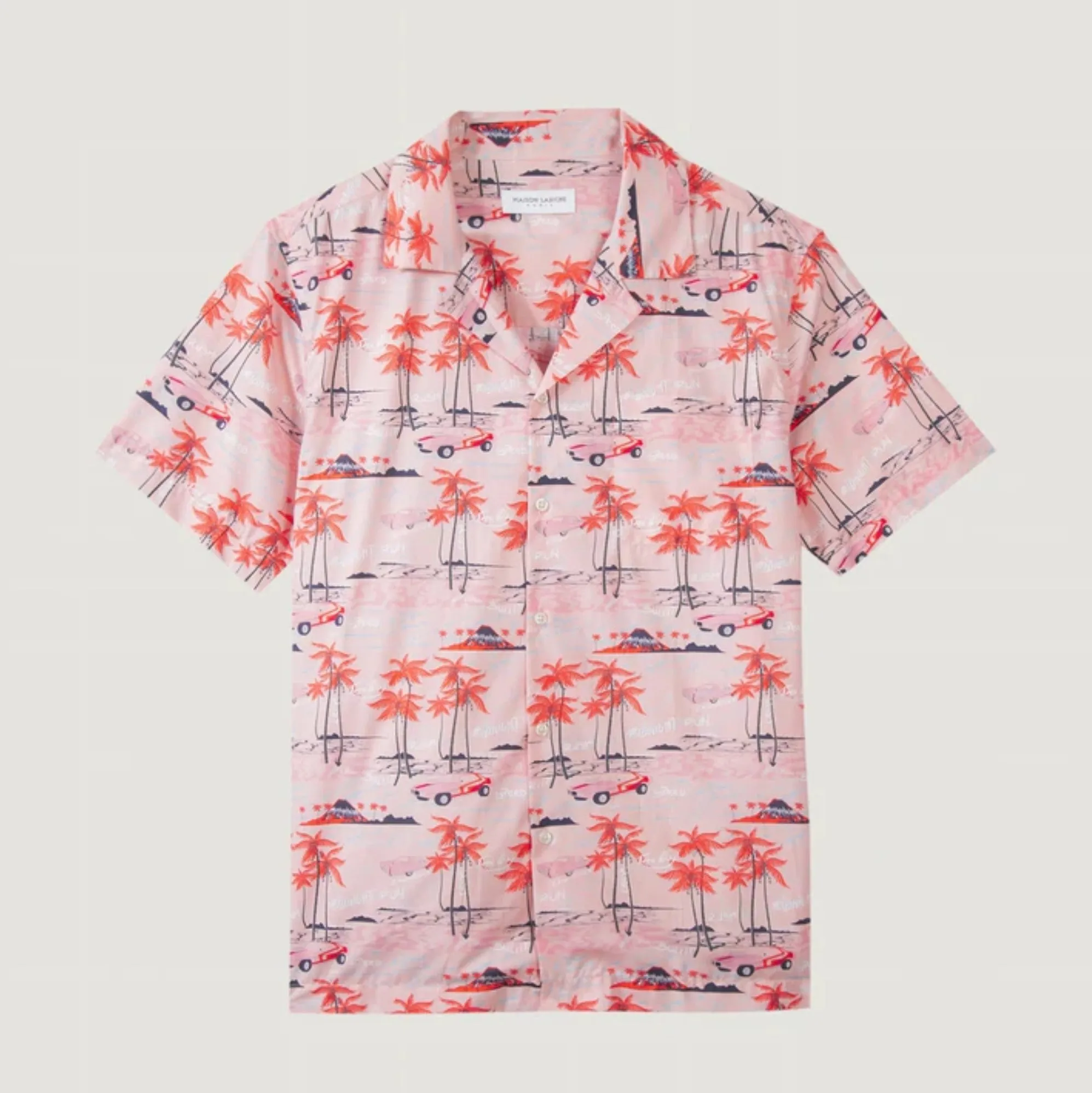 "Tropical Cars Print" Short-Sleeved Germain Shirt (Pink)