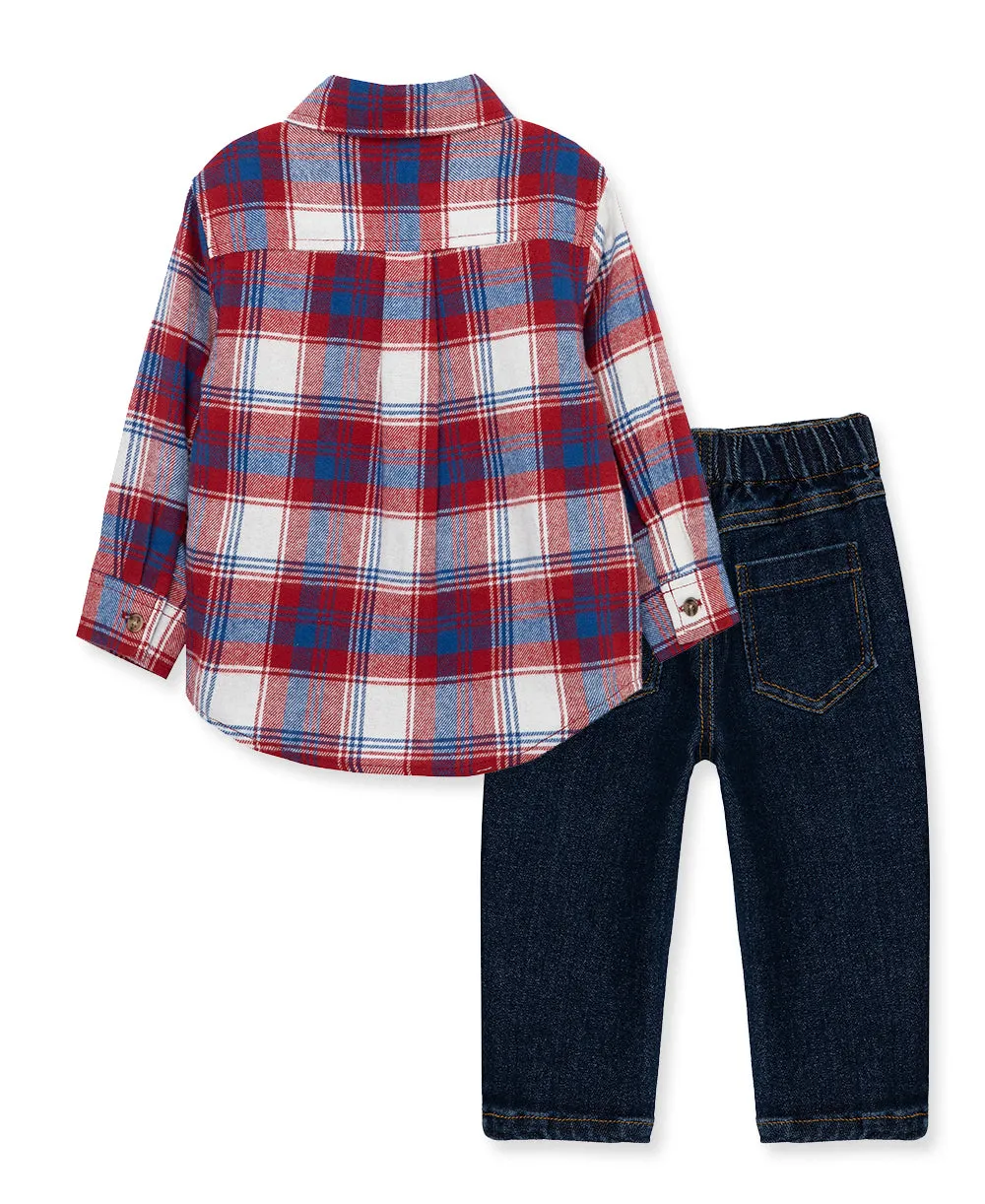 Red Plaid Woven Pant Set