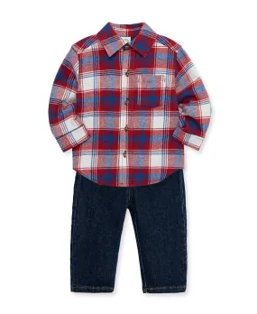 Red Plaid Woven Pant Set