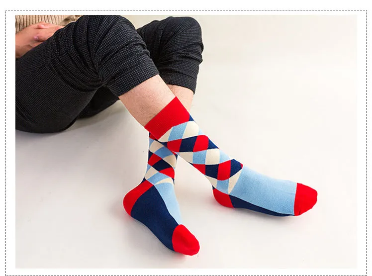 Rhombus Plaid Retro Contrast Color Tube Socks