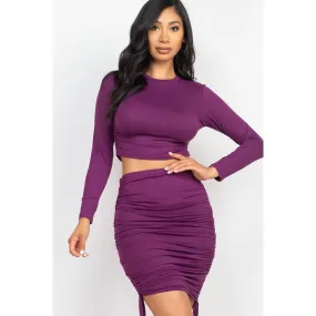 Ruched Side Crop Top & Drawstring Skirt Set