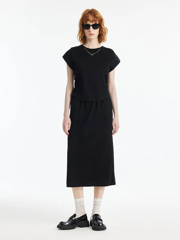 Ruched T-Shirt And Slit Skirt Two-Piece Set