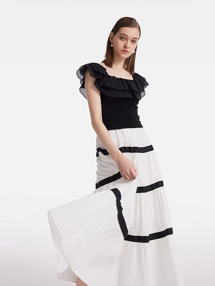 Ruffle Top And Tiered Maxi Skirt Two-Piece Set