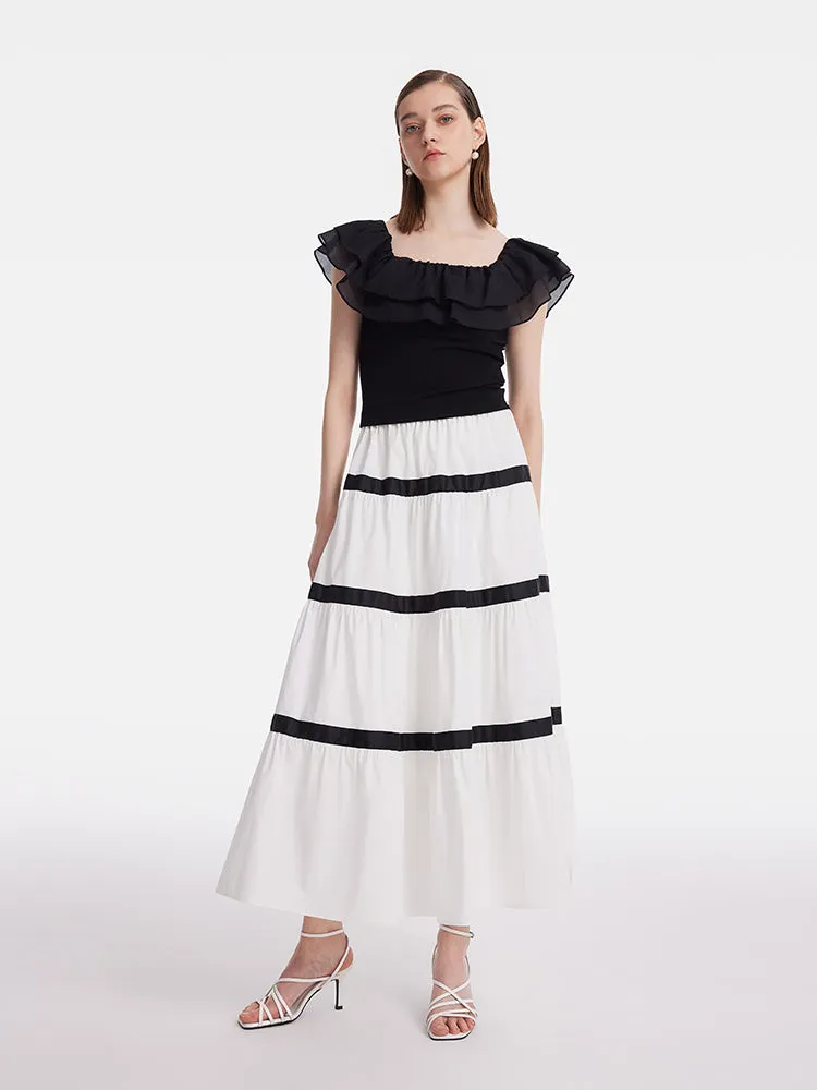 Ruffle Top And Tiered Maxi Skirt Two-Piece Set