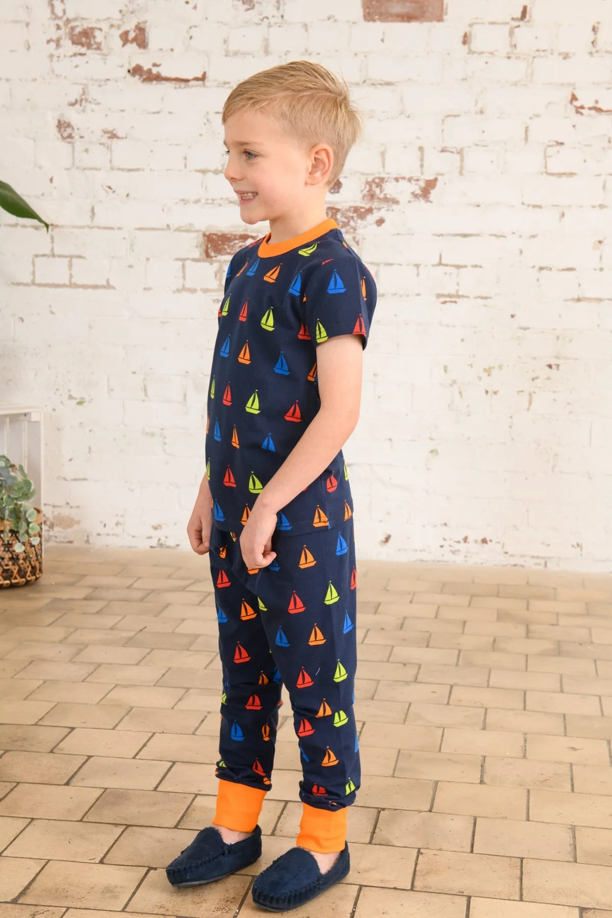 Short Sleeved Pyjamas - Navy Boat Print