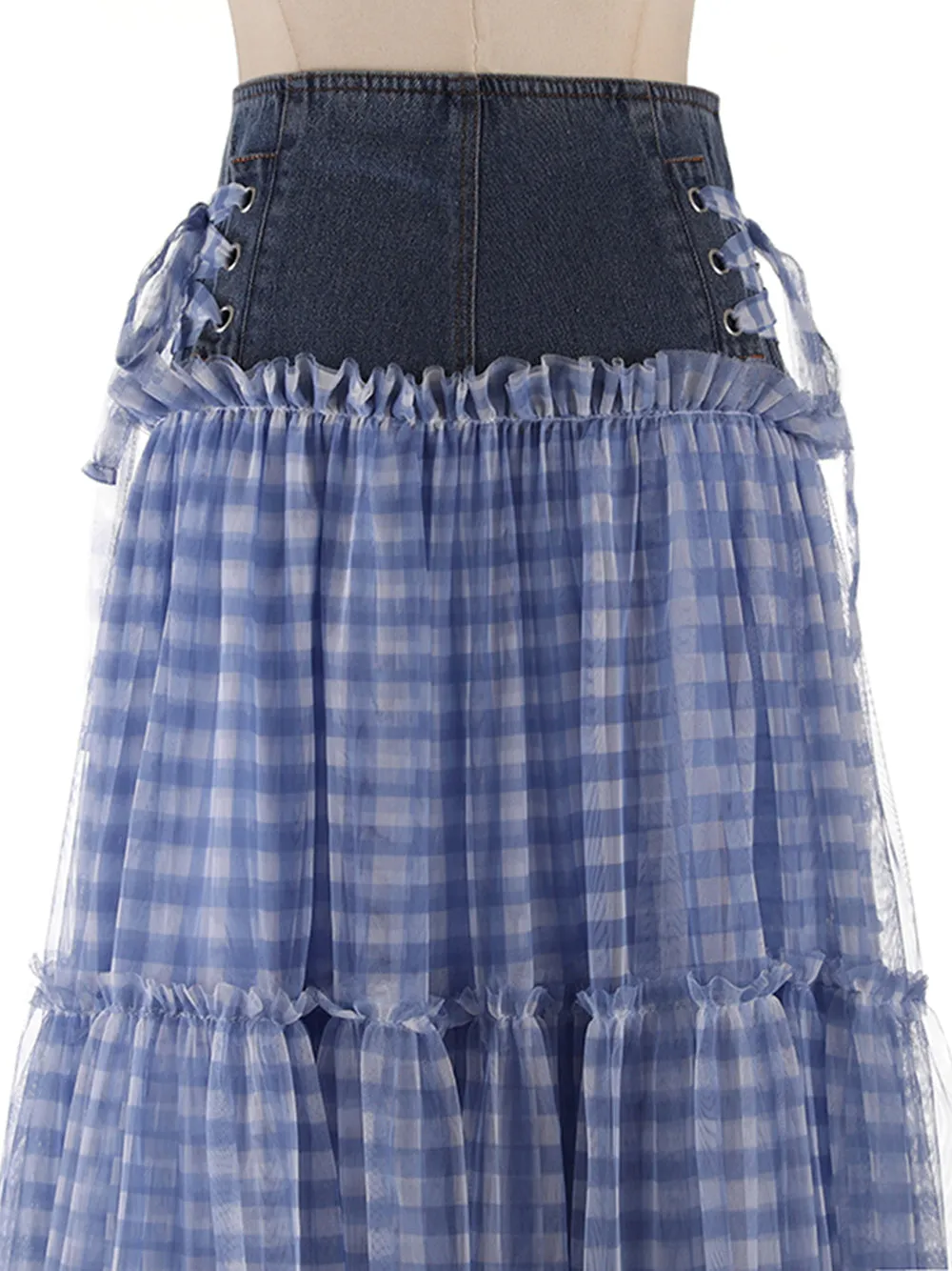 SISTA Plaid Maxi Skirt w Denim Belt