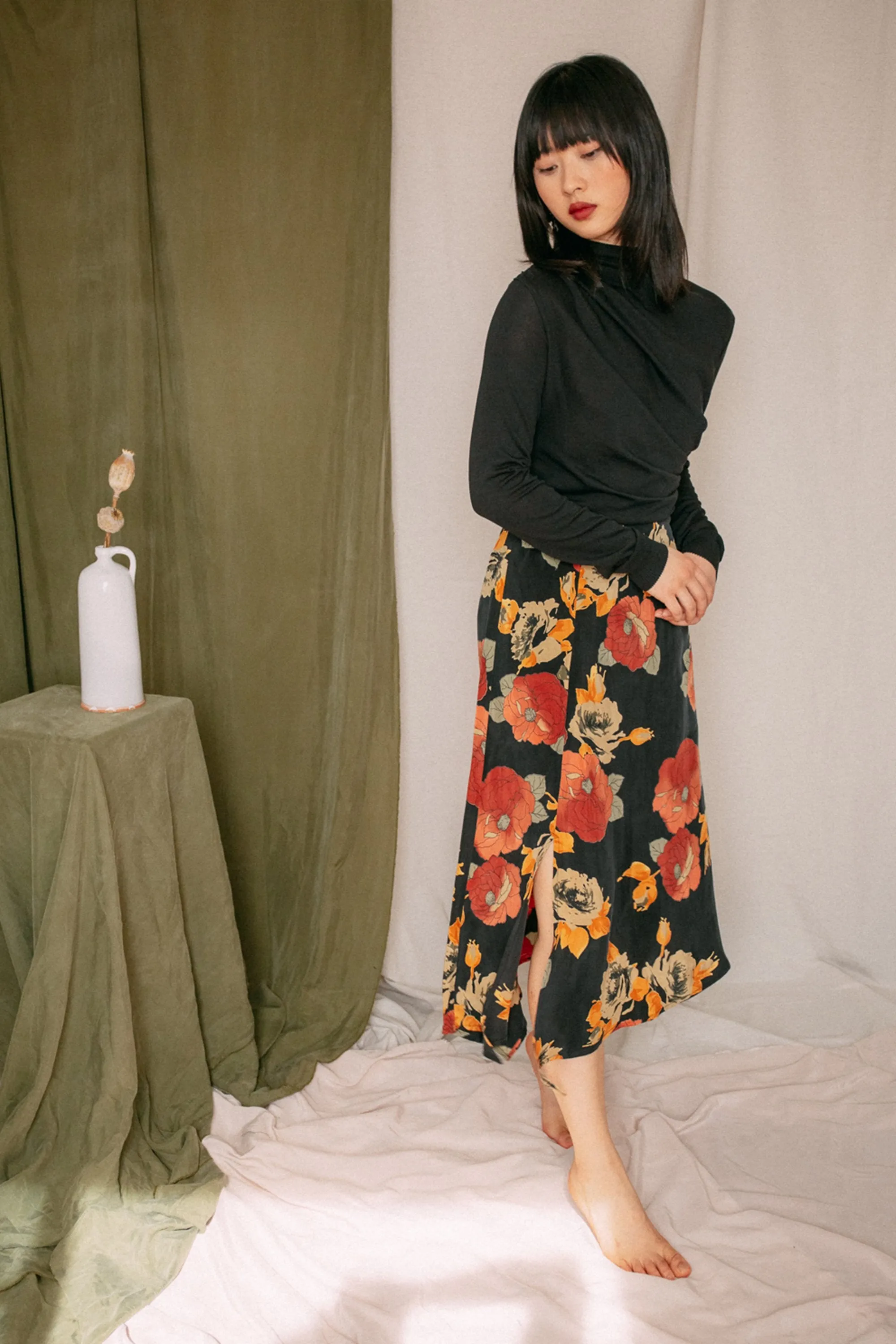 slip skirt floral print