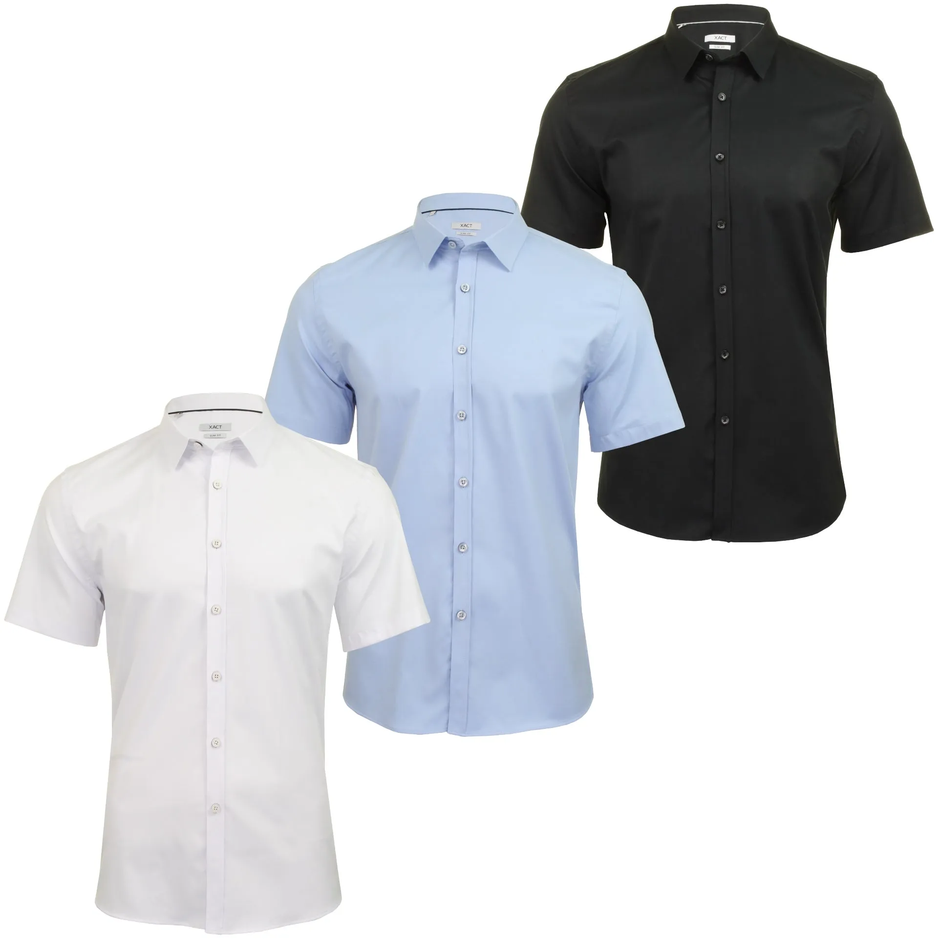 Xact Mens Short Sleeved Poplin Stretch Shirt - Slim Fit